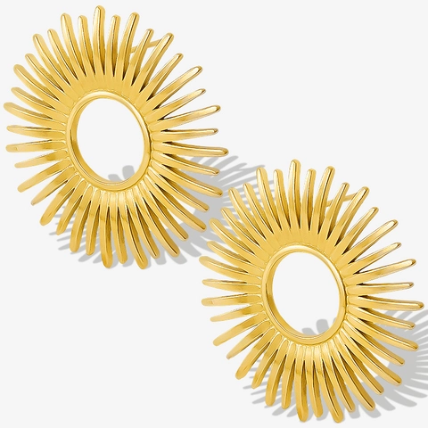 Sunray Stud Earrings For Women 304 Stainless Steel Starburst Geometric Punk Style Trendy Minimalist Sun Flower Jewelry