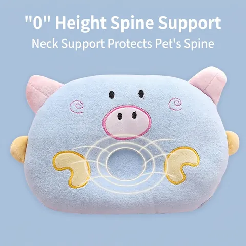 Almohada Para Mascotas Felpa Suave Algodón Perla Artificialdo Protección Cervical Sueño Profundo Lavable Lindo Dibujo Animado Cerdo Perro Para Gatos