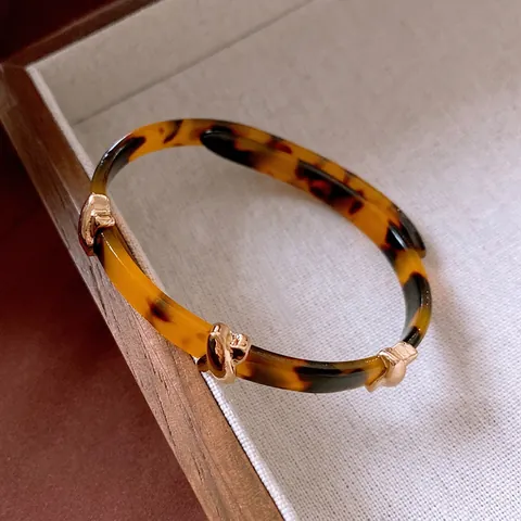 Tortoiseshell Leopard Print Bangle Resin Acrylic Vintage Retro Style Fashion Jewelry Accessories For Women
