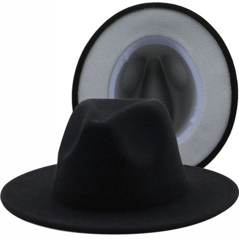 Fedora Hat Wide Brim Woolen Felt Contrasting Color Two Tone Vintage Jazz Style For Men Women Elegant Winter Accessory