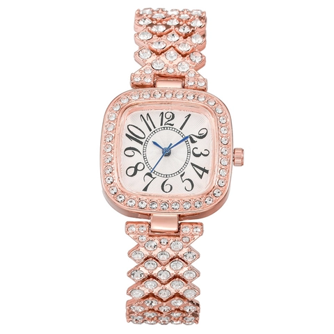 Lussuoso Orologio al Quarzo da Donna Quadrato con Strass Moda Orologio da Polso con Cinturino in Metallo Lancette Blu Numeri Arabi