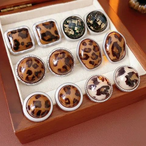 Retro Leopard Print Geometric Stud Earrings With Alloy Acrylic And 925 Sterling Silver Earring Post Vintage For Women
