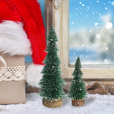 Mini Sapin De Noël Décoration De Table Pin Artificiel Vert Enneigé Avec Base En Bois Décoration De Fête Pour Bureau Maison