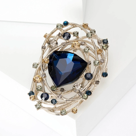 Vintage Alloy Rhinestone Bird's Nest Brooch For Women Fashion Large Triangular Crystal Lapel Pin For Coat Suit Apparel Accessories
