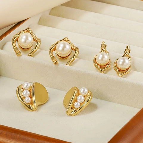 Französischer Stil Unregelmäßige Geometrische Kunstperle Ohrstecker 304 Edelstahl 18K Gold PVD Lava Herz Ohrringe