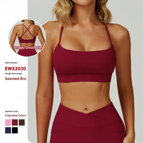 Nylon Spandex Crisscross Back Sport BH Und High Waist Leggings Mit Taschen Nude Feeling Fitness Gym Yoga Outfit