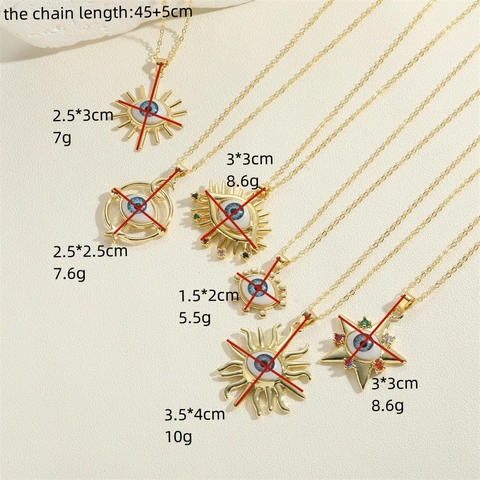 Bohemian Copper Gold Plated Evil Eye Pendant Necklace For Women With Zirconia Sun Star Moon Eyelash Design Jewelry