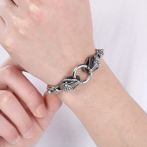 Punk Stainless Steel Snake Head Skull Bracelet For Men Vintage Gothic Hip Hop Handcuff Chain Jewelry Gift