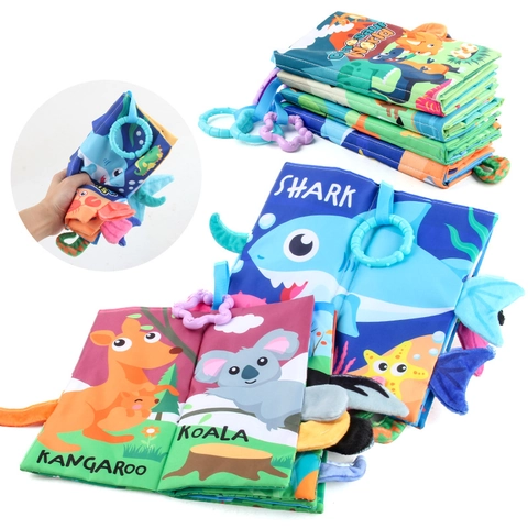 Baby Soft Cloth Book With 3D Animal Tails Crinkle Paper Sensory Educational Toys For Toddlers Newborns Washable