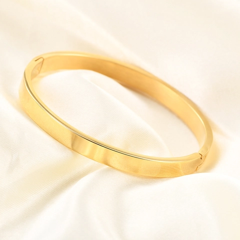 Brazalete Minimalista De Acero Inoxidable Pulido Espejo Liso Cierre De Bisagra Joyería Moderna Para Mujeres Hombres
