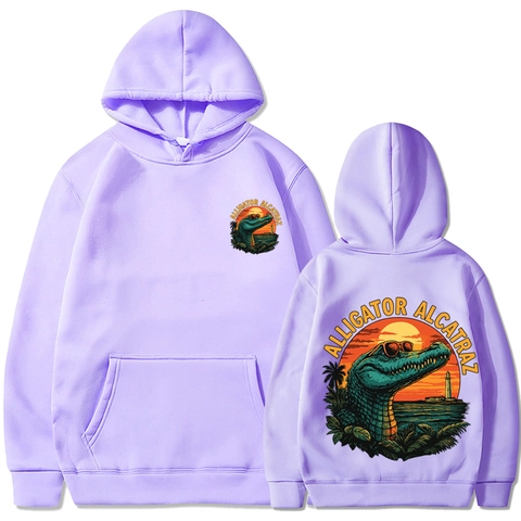 Felpa Con Cappuccio Grafica Alligator Alcatraz Uomo Poliestere Foderata In Pile Manica Lunga Pullover Casual Streetwear