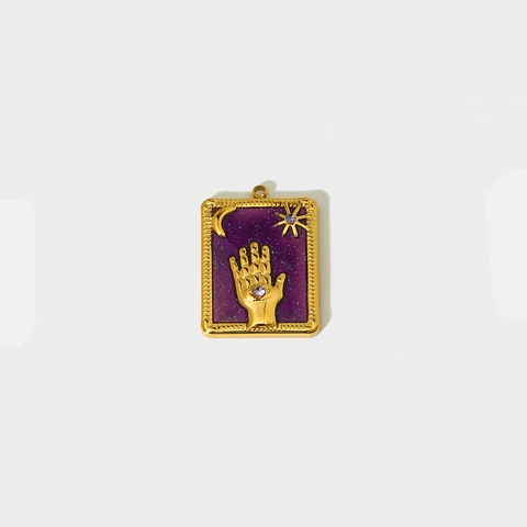 Tarot Card Rectangular Pendants Stainless Steel Enamel Oil Drip Vintage Mystical Hamsa Hand Moon Star DIY Jewelry Findings