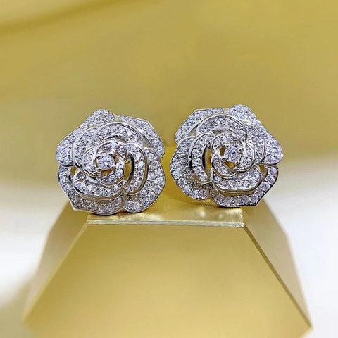 Kamelienblüte Ohrstecker Pave Zirkon Eleganter Schmuck Für Frauen Mit 925 Sterling Silber Ohrstecker