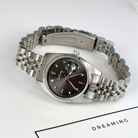Elegant Women Analog Quartz Watch Stainless Steel Five Link Band Date Calendar Window Luxury Minimalist Wristwatch