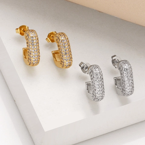 C-Vorm Halve Hoop Oorbellen Geometrisch Koper 18K Verguld Zirkoon Voor Dames Elegante Mode