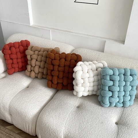 Quadratisches Gewebtes Knotenkissen Lammwolle Weiches Plüsch Stuhlkissen Für Sofa Büro Home Decor Nordischer Stil Dekokissen