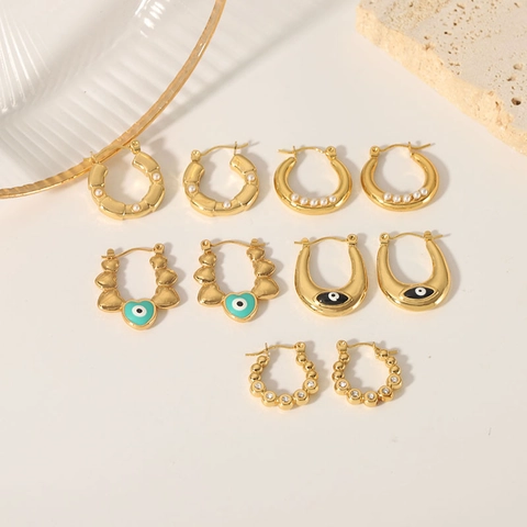 Edelstahl 18K Vergoldet Böser Blick Ohrringe Für Damen Emaille Künstliche Perle Strass Ohrstecker Schmuck
