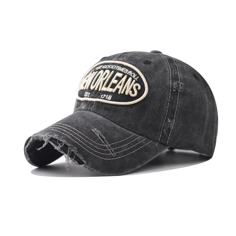 Vintage Washed Cotton Baseball Cap Distressed Retro New Orleans Embroidered Sun Protection Adjustable Outdoor Unisex Hat