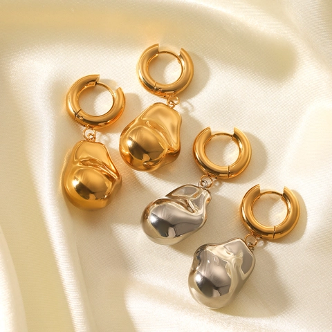 Pendientes De Aro Con Colgante De Lava Irregular Acero Inoxidable Chapado En Oro De 18K Estilo Metal Líquido Mujer