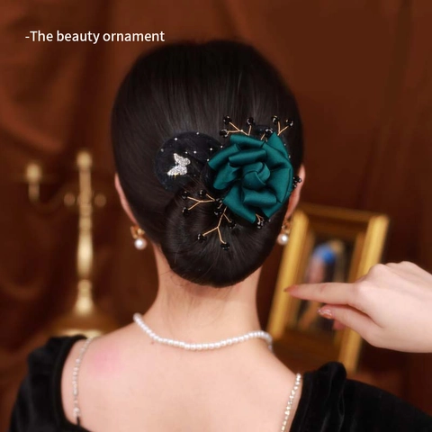 Elegante Roos Bloem Knotmaker Stof Mesh Vlinder Decor Strass Vintage Haaraccessoire Voor Dames