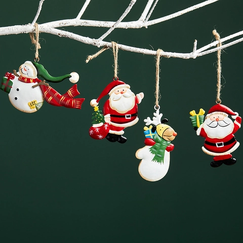 Ornements Suspendus De Noël Fer Peint Père Noël Bonhomme De Neige Renne Décoration Arbre Vintage Pendentif