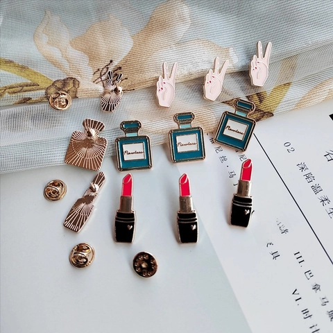 Spilla Smalto Moda Lega Goccia Olio Rossetto Flacone Profumo Gesto Distintivo Accessori Risvolto Abbigliamento Donna