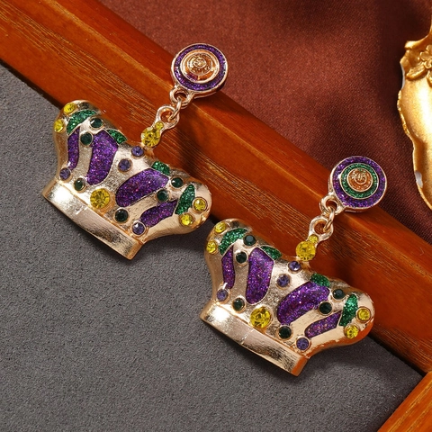 Kronen Hängeohrringe Legierung Mit Bunten Strasssteinen Emaille Retro Palast Stil Modeschmuck Für Damen