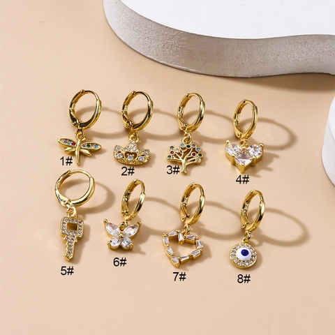 Pendientes De Perforación De Cartílago Asimétricos Cobre Zirconia Mariposa Corazón Llave Colgante Joyas Para Mujeres