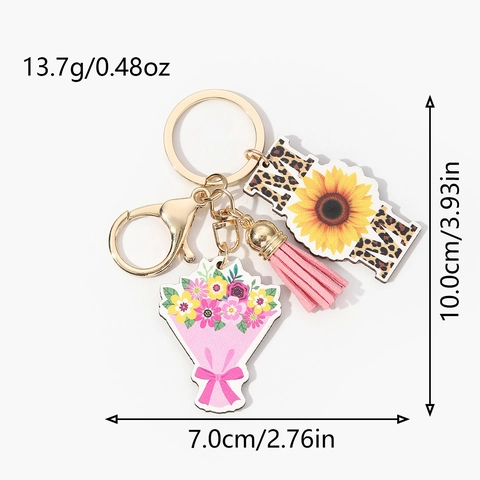 Portachiavi in Legno Mom Mama per la Festa della Mamma Con Nappina Rosa Fiori Leopardo Arcobaleno Portachiavi in Lega Regalo per Donna