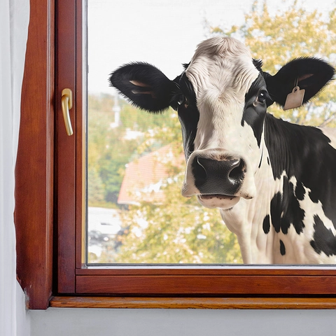 Cartoon Peeking Cow Wall Sticker PVC Waterproof Window Decal Realistic Animal Glass Door Decorative Mural