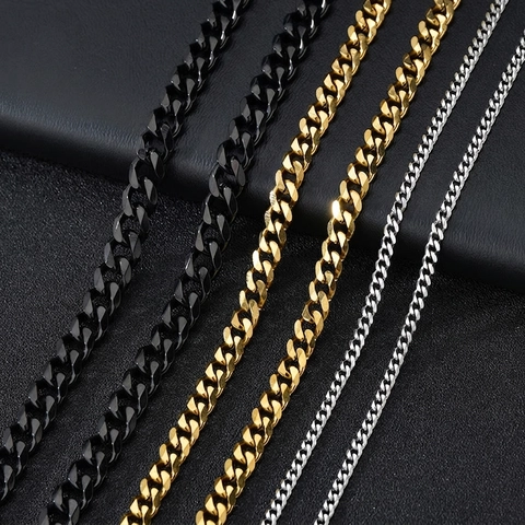 Collar De Cadena Cubana De Acero Inoxidable Hip Hop Punk Joyería De Eslabones Pulidos Para Hombres Mujeres