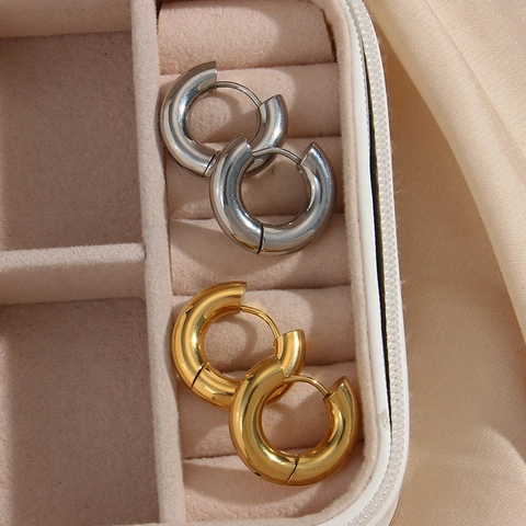 Minimalist Stainless Steel Chunky Hoop Earrings For Women Gold Silver Plated Thick Tube Round Geometric Statement Earrings Jewelry Gift