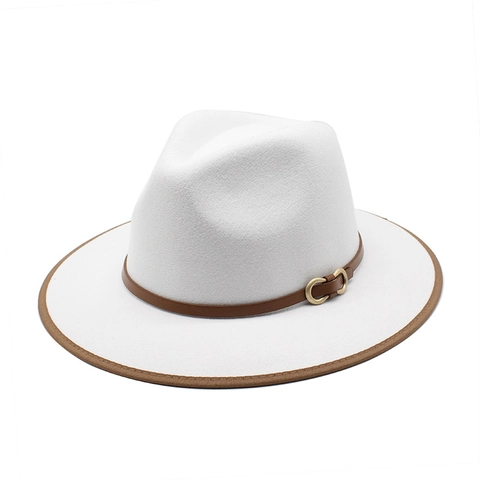 Fedora Hoed Wolvilt Brede Rand Zonbescherming Retro Jazz Stijl Leren Riem Metalen Gesp Heren Dames Elegant