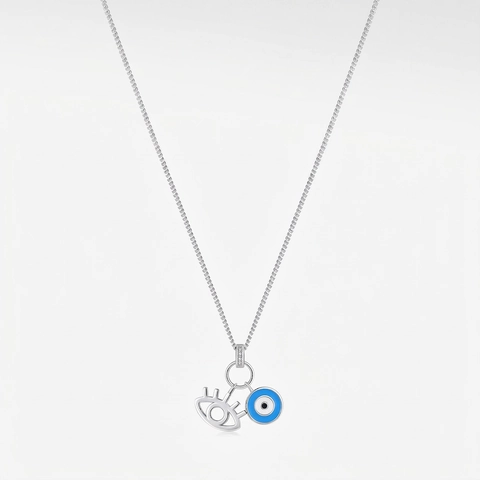 Evil Eye Halskette 925 Sterlingsilber Emaille Strass Doppelanhänger Zierliche Schlüsselbeinkette Schmuck Für Damen