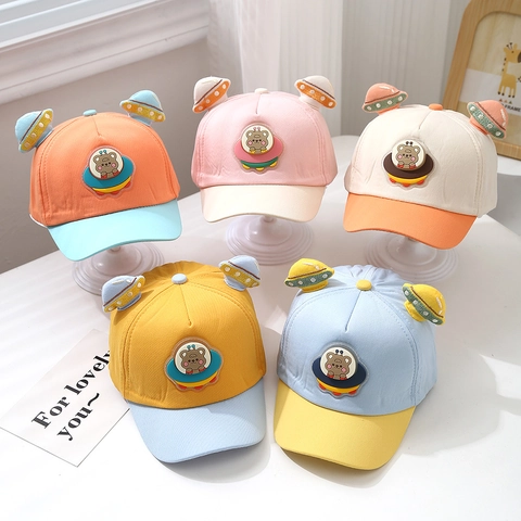 Cappellino Da Baseball Per Neonati Misto Cotone Orso Cartone Animato Tema UFO Con Decorazione Tridimensionale Sole