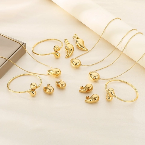 Acciaio Inossidabile Goccia D'acqua Lacrima Cavo Collana Orecchini Bracciale Per Donne Moda Minimalista Lucidato