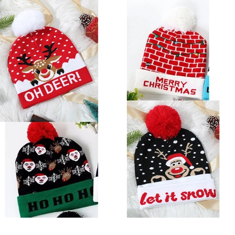 Berretto In Maglia Natalizio Acrilico Renna Babbo Natale Motivo Fiocco Di Neve Caldo Inverno Festa Festiva Pompon Bordo Risvoltato