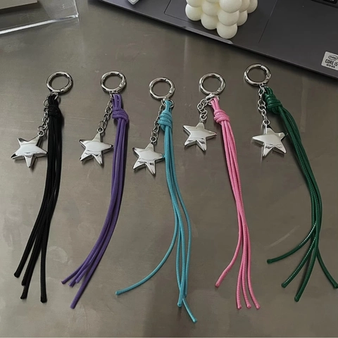 Porte-Clés Pendentif Étoile Pentagramme Longue Gland En Corde Tissée Charme De Sac Style Y2K Accessoire En Alliage