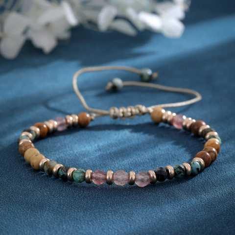 Pulsera de Cuentas de Turquesa Natural Multicolor Hecha a Mano Cuerda Tejida Ajustable Joyería de Moda Étnica Bohemia para Mujeres Hombres