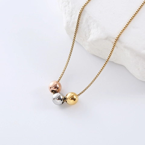 Collana Girocollo Catena Veneziana Acciaio Inossidabile 304 Lucidato Tre Perle Di Metallo Colorate Gioielli Minimalisti Donna