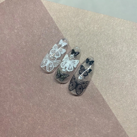 Butterfly Nail Art Stickers Black And White Adhesive Decals Ultra Thin Flexible Japanese Style Elegant Manicure Decoration