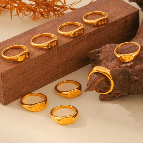Anello Sigillo Con Numero Angelo Acciaio Al Titanio Placcato Oro Gioielli Minimalisti Retro Per Donne Uomini