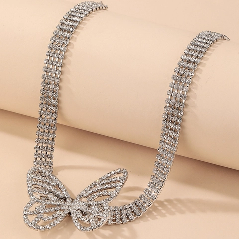 Schmetterling Choker Halskette Für Damen Funkelnde Strasssteine Legierung Luxus Y2K Mode Party Halsschmuck Zubehör