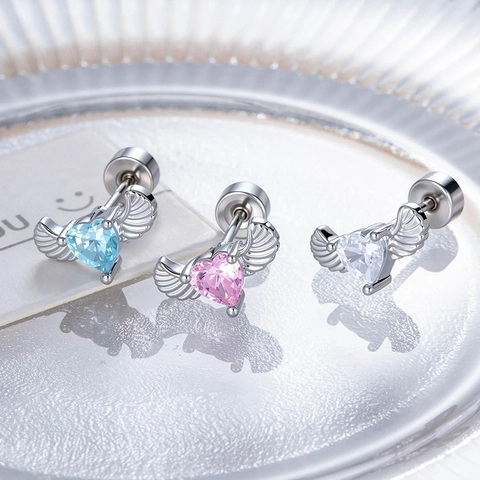 Engel Flügel Herz Zirkon Titanstahl Kupfer Knorpel Piercing Ohrstecker Schraubverschluss Schmuck Für Damen