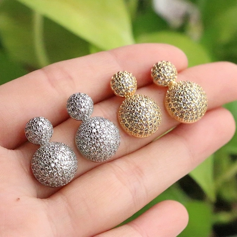 Geometric Round Ball Stud Earrings For Women Copper Micro Pave Zircon With 925 Sterling Silver Earring Post Elegant INS