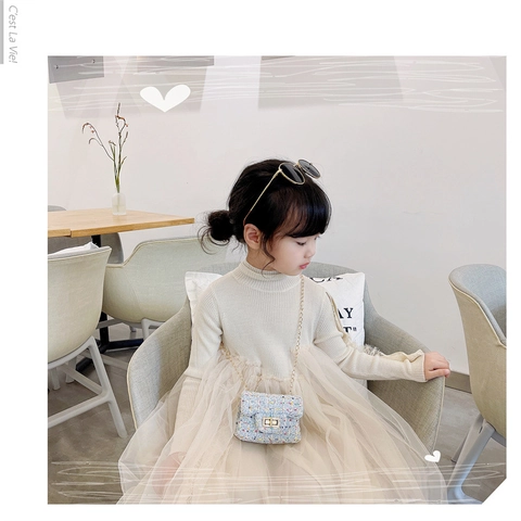 Mini Bolso De Bandolera Para Niñas Tweed Estilo Princesa Moda Cadena De Metal Bolso De Hombro Para Niños