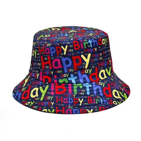 Happy Birthday Letter Print Vissershoed Dubbelzijdig Zonbescherming Polyester Retro Outdoor Party Hoed Unisex