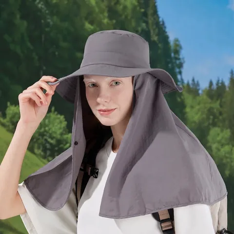 Outdoor Sun Protection Bucket Hat Polyester Waterproof Quick Dry Wide Brim With Neck Flap For Hiking Fishing Climbing