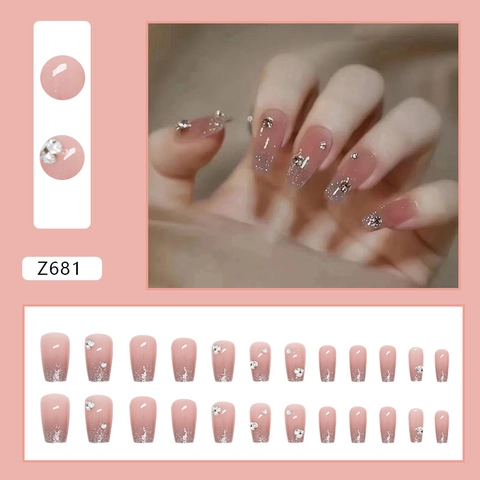 Unghie Finte Corte Bara Ballet Sfumate Rosa Glitter Lucide Con Strass Stile Dolce Per Donne