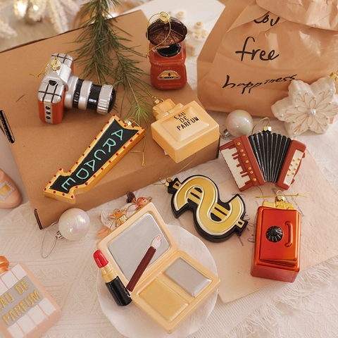 Creative Christmas Hanging Ornaments PVC Plastic Retro Camera Record Player Dollar Sign Vintage Holiday Tree Decoration